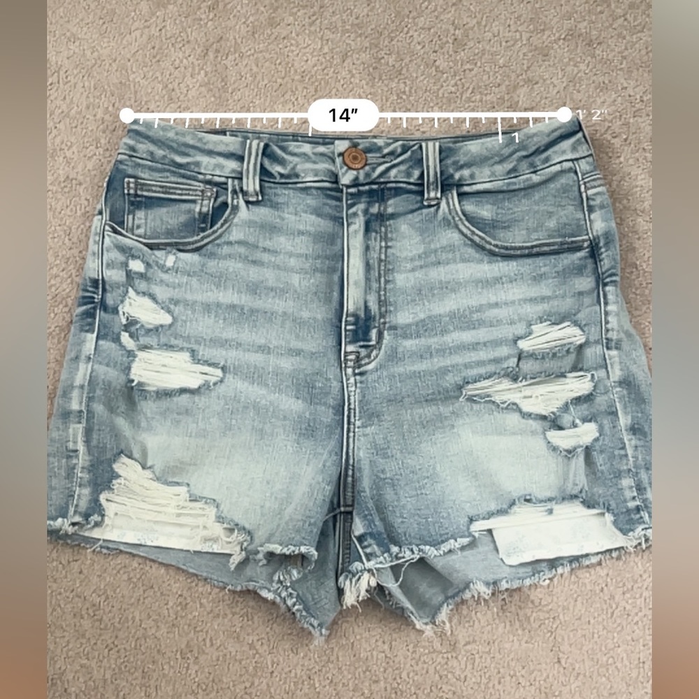 Curvy high rise distressed shorts